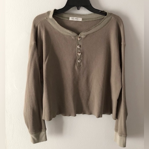 NATURAL LIFE Tops - 🔥NATURAL LIFE Olive Ribbed Henley Long Sleeve Top Cotton Boho